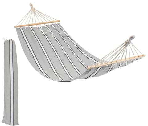 Harbour Housewares Garden Hammock with Spreader Bars - Grey/White Stripe - Outdoor Garden Camping Hammock Seat with Durable Fabric for Camping, Beaches
