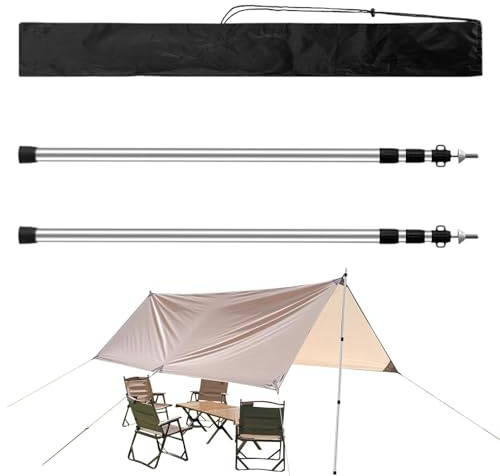 Qurygin Tarpaulin Poles, Telescopic Tarpaulin Poles | 2 Aluminium Tent Poles and Shade Poles | Camping Tarpaulin Poles Canopy Support Poles Includes Storage Bag