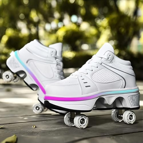 Rollschuhe Schuhe,Schuhe mit Rollen für Mädchen,Turnschuhe mit Rollen Jungen,Roller Schuhe zum Einklappen,LED Roller Skates for Kids,Schuhe Roller Frauen (G, 35)