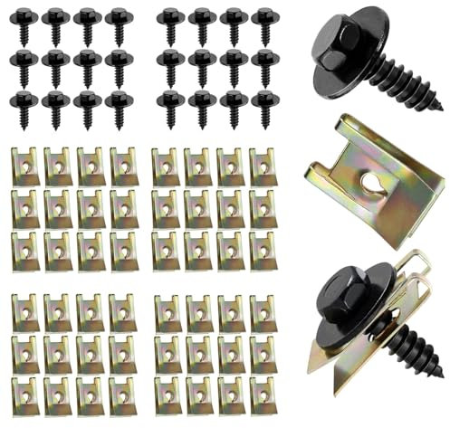 NIYATA 60Pcs Kit de Fixation Clips Vis Plaque Cache Protection Sous Moteur,Vis Carrosserie Voiture,Vis Clips Carrosserie Plastique Voiture,pour Ailes Voitures et Panneau Porte Intérieur