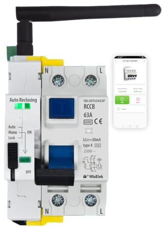 Smart-Home FI-Schutzschalter Wi-Fi Tuya mit automatischer Wiedereinschaltung 2P einphasig 63A 30mA Typ A&AC – Fernsteuerung – 3 Module (TE) – nach EN 61008-1
