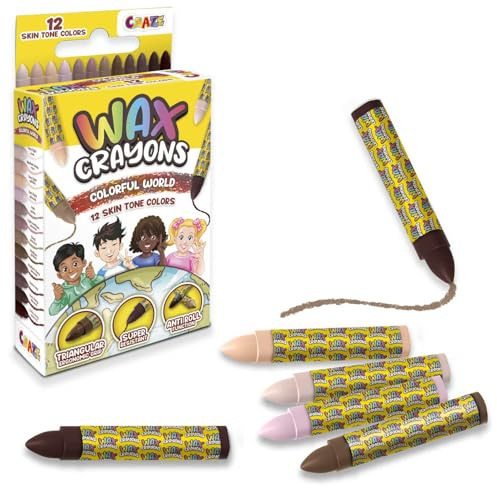 CRAZE Wax Crayons - 12x Wachsmalstifte, Kinder Stifte in 8 Hautfarben, Wachsstifte für Kinder, Buntstifte für Kleinkinder ab 3 Jahre, wasserfest