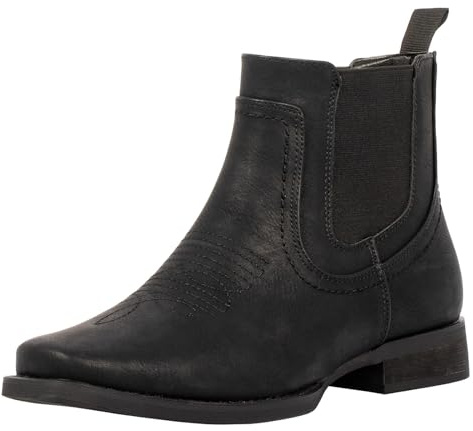 J's.o.l.e Stivaletti da cowboy da uomo con punta quadrata Chelsea stivali casual retrò eleganti, Nero , 46 EU