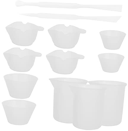 VILLFUL Juego De Herramientas Para Hacer Pegamento Epoxi 13 Piezas, Tazas Medidoras De Silicona 100ml y Pequeñas, Accesorio Bricolaje Para Manualidades Resina, Uso Multifuncional Interiores y Talleres