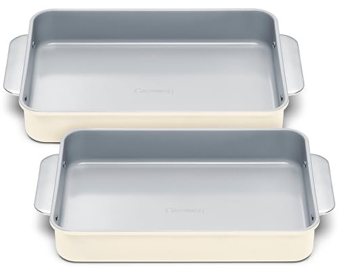 Caraway Non-Stick Ceramic 9”x13” Rectangle Pan Duo - Naturally Slick Ceramic Coating - Non-Toxic, PTFE & PFOA Free - Perfect for Brownies, Lasagnas, and More - Cream