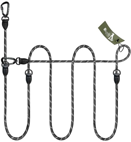 BLUZELLE Verstellbare Hundeleine 3m, Mittelgroße & Große Hunde, Freihandleine Doppelleine für 2 Hunde, 2 Starke Aluminium-Sicherheitskarabiner, Reflektierende Paracord-Leine, Farbe:Schwarz