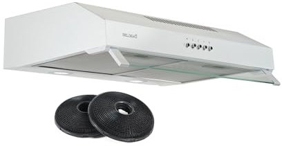 Hotte casquette visière BELDEKO 60 cm – Double moteurs 200 W – Débit jusqu’à 435 m³/h – Filtres à charbon & lavables – Blanc – Marque française