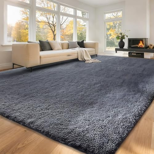 ZRSDIXKI Hochflor Teppich Wohnzimmer 160x230 cm Dunkelgrau | Flauschiger Langflor Shaggy Teppich Anti-Rutsch, Weicher Einfarbiger Teppich für Schlafzimmer Kinderzimmer