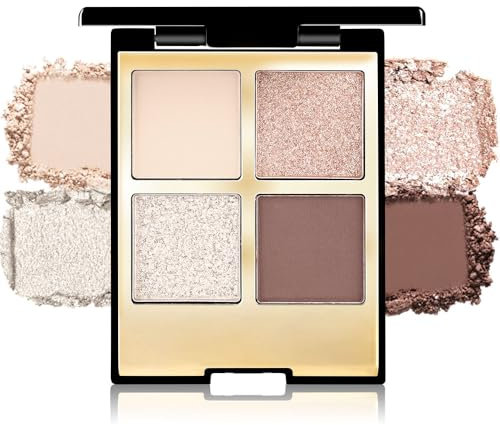 Yamobi Palette de maquillage pour les yeux en 4 couleurs, Nude-Rose-Doré-Brun, palette d'ombres à paupières naturelles, neutres et hautement pigmentées avec miroir, Idéal pour looks smoky