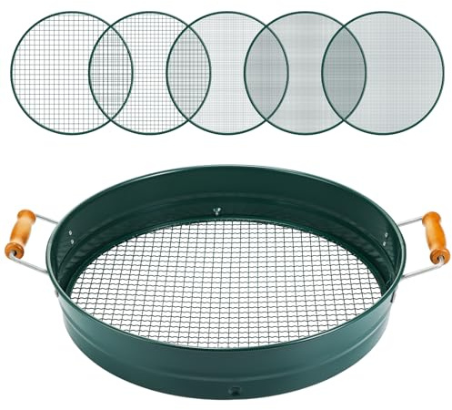 Funnymoom Soil Sifter for Gardening with 1, 3, 6, 9, 12 mm Sieve Mesh Compost Dirt Sifter with Handle Large Garden Sand Soil Rock Sieve 17.7 l x 13.8 W for Sand Rocks Pellet Gravel (Green)