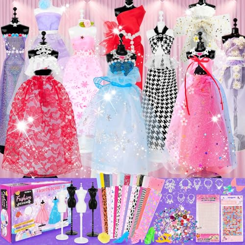 MPQMPQ 1000+ Stücke Modedesign Mädchen, Bastelset Kinder mit 4 Mannequins, DIY-Set zum Kleidung von Puppenkleidern, Geschenke für Mädchen im Alter von 6 7 8 9 10 11 12+