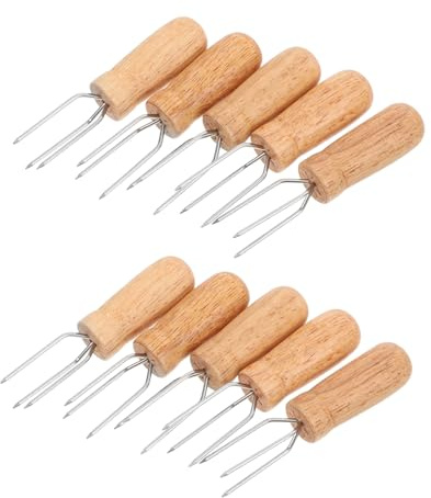 KONTONTY 10pezzi Pinze Per Mais in Acciaio Resistente Supporti Per Pannocchie Manico in Legno Set Per Grigliare Mais Frutta e Verdura Adatte Per Barbecue e Picnic