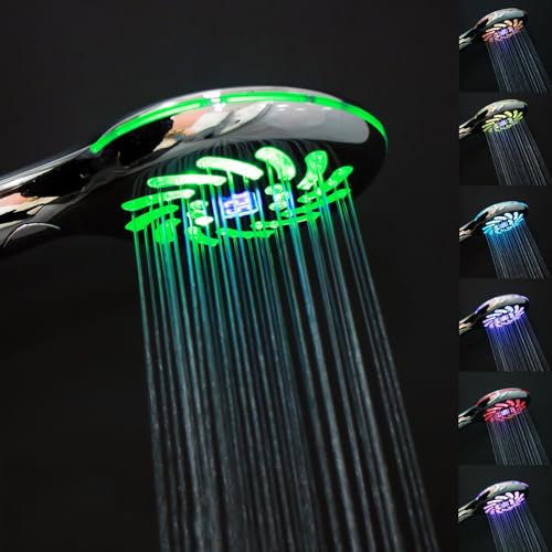 JINYOMFLY - Cabezal de ducha (7 colores, con temperatura, 3 modos de ducha LED, 12,5 cm, cabezal de ducha luminoso)
