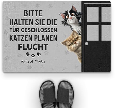 Geschenke Mall Personalisierte Fussmatte - Bitte Halten Sie Die Tür Geschlossen - Fussmatte Selbst Gestalten, Fussmatte Katzen Personalisiert, Lustige Fußmatte Katzen (#2)