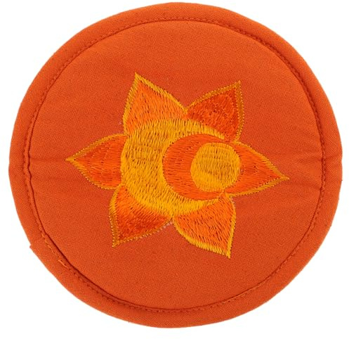 Religiöses Klangschalenkissen mit Stickerei, Runde Matte aus Baumwollstoff | Orange, Schlichtes Design, Kompakt und Leicht, zum Verstauen und Mitnehmen Zufälliger Stil