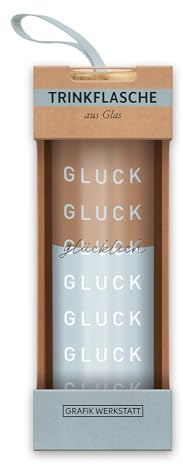 Grafik-Werkstatt Trinkflasche aus Glas mit lustigem Spruch | mit Griffschlaufe | 550 ml | Gluck Gluck glücklich, Bunt