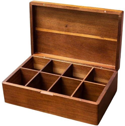Ymxygz Caja De Madera para Té, 8 Rejillas, Multifuncional, con Tapa, para Guardar Bolsitas De Té, Organizador para Hogar, Armario, Cocina, Decoración