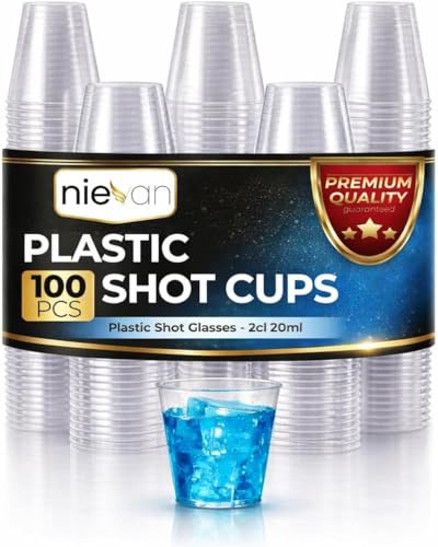 NIEVAN Reusable Plastic Shot Glasses 100 Pack, 1oz Clear Shooter Cups | Stackable Mini Dessert & Espresso Cups, Food Grade Durable for Parties, Weddings, Catering & Home Use