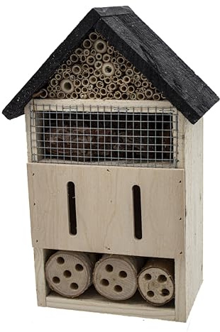 Sustania Insektenhotel aus Kiefernholz, 10x17x28 cm, Natürliches Bienenhotel mit Bambusröhren für Wildbienen, Marienkäfer und Nützlinge im Garten