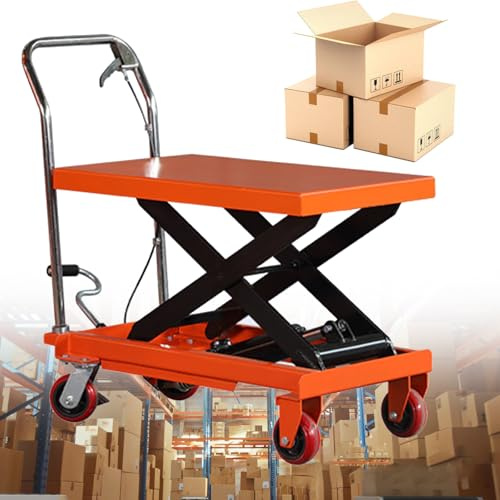 150 kg Hydraulischer Hubwagen, 4 Räder, 127 cm/109 cm Hubhöhe, ideal für Fabriken, Lager & Supermärkte, Manueller Gabelstapler für schwere Beanspruchung