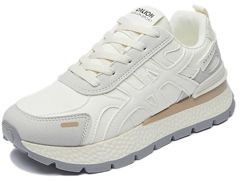 Trcloltc Dam plattform sneakers söt chunky sko, komfort av minnesskum, ventilerande nät med bomullsfoder, 5202beige grå, 38 EU