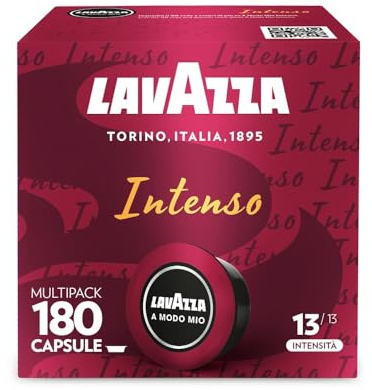 Lavazza, A Modo Mio Intenso, 180 Capsules de Café, pour un Espresso aux Notes Aromatiques de Cacao et d'Épices, Arabica et Robusta, Intensité 13/13, Torréfaction Moyenne