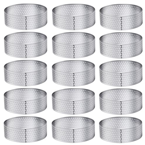 Pilikoll 15 Pièces Ø 6cm Cercle à Pâtisserie Anneaux de Tartes en 430 Acier Inoxydable Cercle à Tarte Perforé avec Trous Cercle Tartelette Perforé INOX pour Gâteaux, Mousse, Mini Pizzas, Muffins