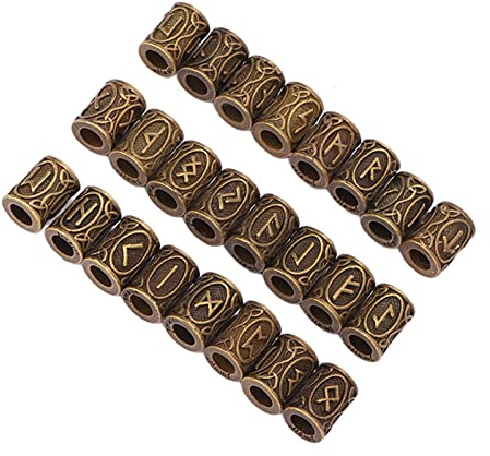 Pongnas 24 Perline per Capelli e Barba, Dreadlocks Vintage con Foro Grande, Perline Tubolari per Uomo Donna, con Design in Metallo Resistente, per Feste, Spettacoli, Matrimoni,