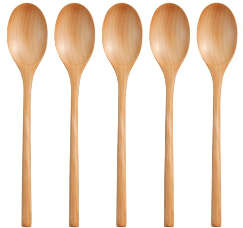 5 Stück Holzlöffel Esslöffel Groß, 23 cm Langer Suppenlöffel, Küchengerät Langen Holzkochlöffel, Rührlöffel, Kochlöffel, Rund Holzlöffel Naturholz Küchenhelfer, Zum Essen, Mischen, Rühren, Kochen