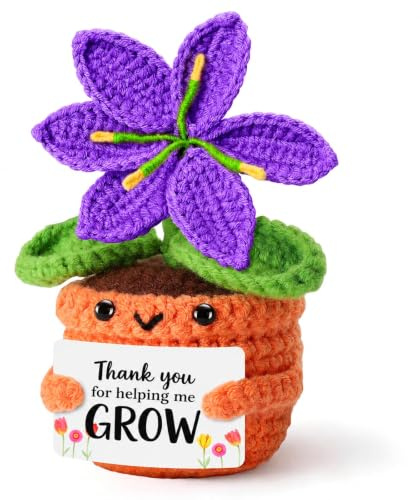 Handmade Crochet Lily Flower Potted Plant - Unique Teacher Gifts For Women - Thank You For Helping Me Grow - Staff Appreciation Teachers Gifts - Small Thank You Nursery Teacher Gifts