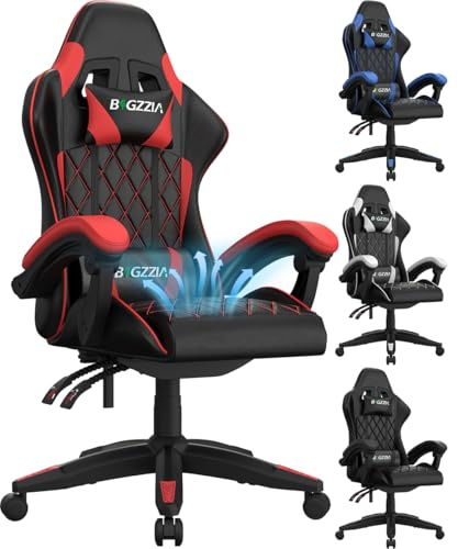 bigzzia Gaming Chair with Breathable Cushion, Ergonomic Computer Chair with Reclining Lumbar Support and Linkage Armrests, for Gamers and Boys (Black and red)