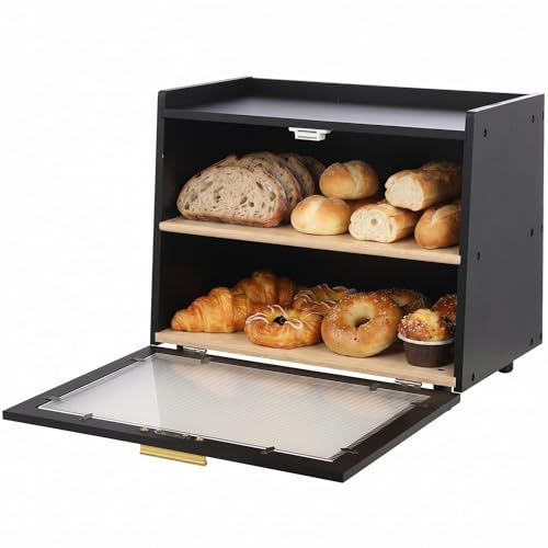 Aptliton Bamboo Bread Box, Kitchen Countertop Bread Storage Container with Lid, 39 x 25 x 30 cm