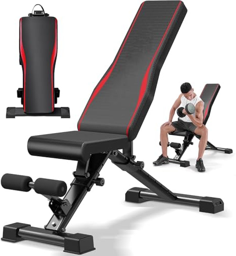 Himimi Hantelbank klappbar, belastbar bis 408 kg, 14-fach verstellbar, 47 cm Sitzhöhe, Multifunktions-Trainingsbank für Ganzkörper-Workout, Schrägbank für zu Hause oder im Fitnessstudio