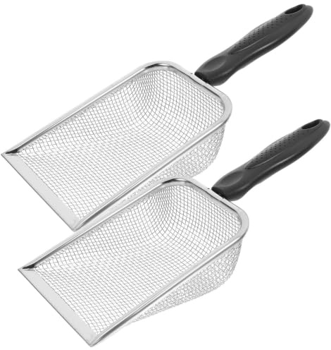 CLISPEED 2pcs Stainless Steel Beach Shovels with 3.8x3.8mm Hole Sand Sifters, Anti-slip Ergonomic Design Plastic Handles for Outdoor Metal Detecting and Shell Collecting