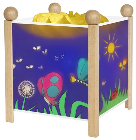 TROUSSELIER - Les Papillons - Veilleuse - Lanterne Magique - Idéal Cadeau Enfant - Dessin animé - Lumière rassurante - Couleur Bois Naturel - Ampoule 12V 10W inclue - Prise Elec. EU