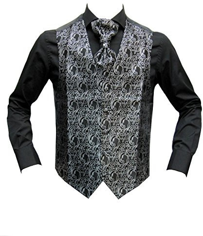 MMUGA Hochzeitswesten Set mit Plastron Paisley Schwarz 94