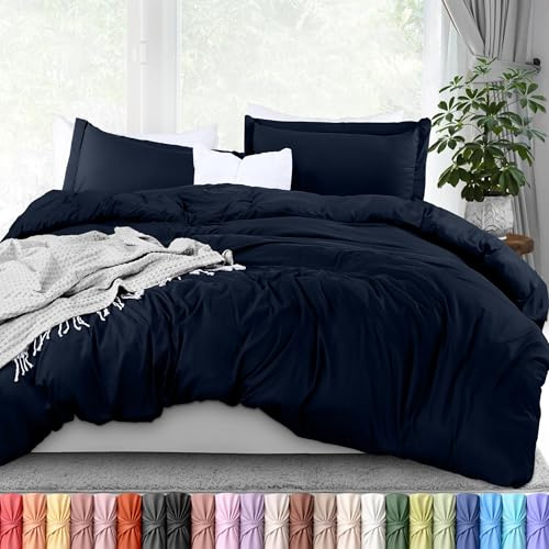Utopia Bedding Duvet Cover King Size - 1 Comforter Cover with 2 Pillow Shams - 3 Pieces Bedding Duvet Cover with Zipper Closure - Soft Brushed Microfiber, 104 X 90 Inches (Navy)
