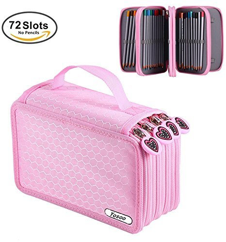 Yosoo Oxford Mehrschicht Stiftemappe für 72 Buntstifte Make-up Pinsel Tasche Pencil Organizer Pen Tasche stationäre Stiftetasche mit großer Kapazität (Rosa)