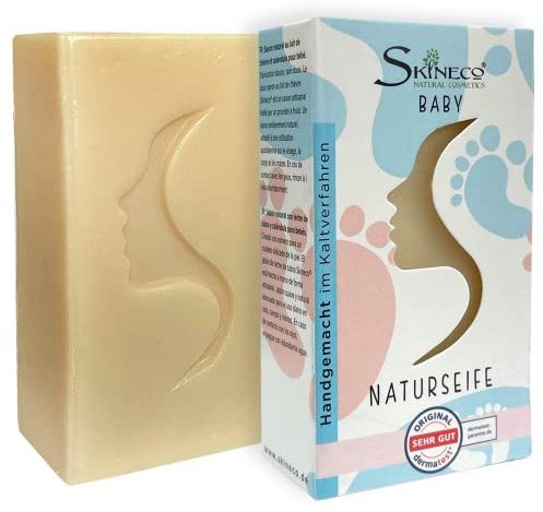 Skineco Babyseife mit Ziegenmilch & Calendula – Handgemachte Naturseife im Kaltverfahren – Milde Pflege für sensible Babyhaut