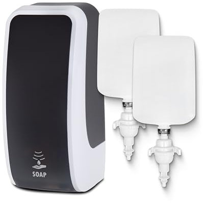 Blanc HYGIENIC Schaumseifen-Spender Cosmos– Seifenspender mit Sensor für Wand-Montage und 2 x 1 Liter Handseife, ergiebige Seife für ca. 7500 Anwendungen, Schwarz und Weiß