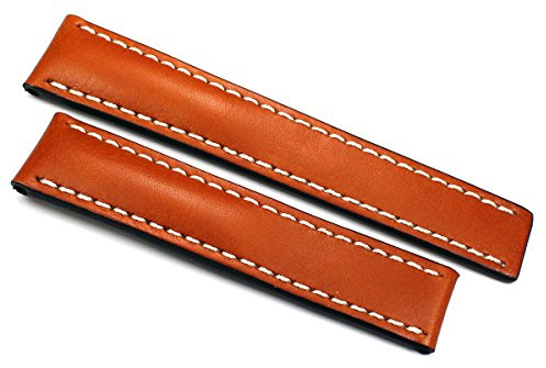 RIOS Handarbeit LEDERBAND Weiße Naht 20 mm und 18 mm für Breitling BAND Retro Look quality STRAP braun cognac schwarz Top Qualität (20 mm, Hell braun)