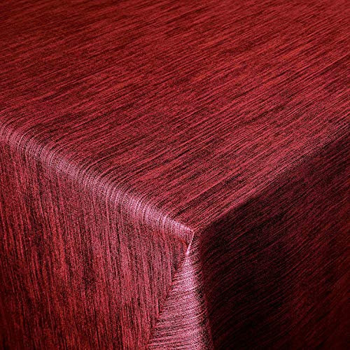Wachstuch Robuste Leinen Prägung Pro RUND OVAL ECKIG Breite & Länge wählbar Rot Eckig 140 x 340 cm abwaschbare Tischdecke Gartentischdecke