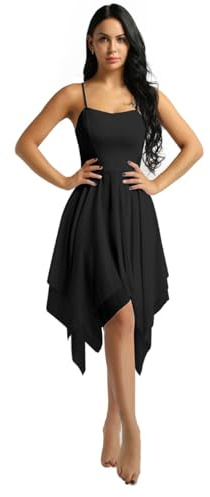 dPois Damen Tanzkleid Ballett Kleid Ärmellos aus Chiffon Swing mit Spaghettiträger Asymmetrische Tanzkostüme Latein Rumba Tango Kleid Ballsaal Dancewear
