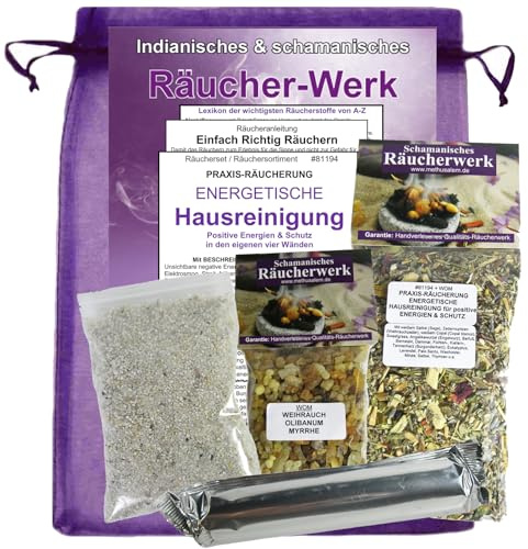 ENERGETISCHE HAUSREINIGUNG für Positive Energie & Schutz 6-TLG Räucherset. 2 Räuchermischungen + ZUBEHÖR + Anleitung + Räucherlexikon. 81194