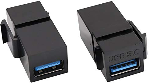AAOTOKK USB 3.0 A Keystone Adaptador Hembra a Hembra USB 3.0 A Adaptador de Acoplador de Enchufe de Inserción Keystone Jack para Panel de Salida de Placa de Pared (Negro/2 Unidades)