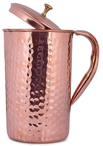 Pure Copper Jug Water Pitcher Copper for Ayurveda Healing No Inner Liner Copper Pitcher Vessel Ayurveda Jug for Drinking Water, Moscow Mule, Cocktail 1.5L (Design-1)