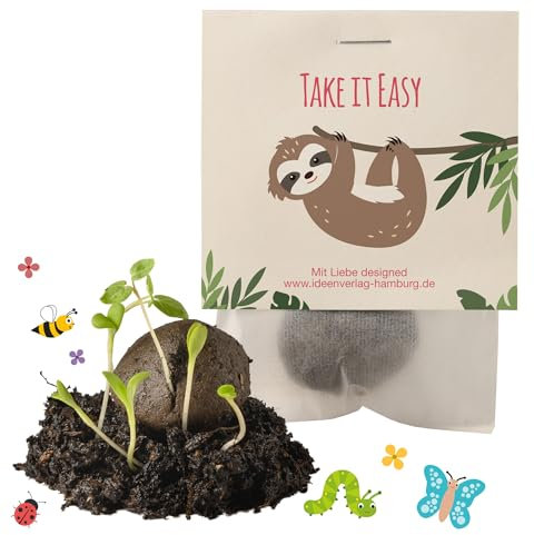 Ideenverlag HAMBURG 10x Take it Easy Samenbomben Faultier kleine Geschenke für Kollegen, Gäste & Freunde - Saatbomben Gastgeschenk - Kinder kleines Dankeschön - Kleinigeiten
