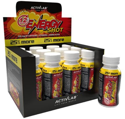 ACTIVLAB ENERGY SHOT - 80 ml Koffein Getränk mit Vitamin C und B-Vitaminen, Taurin - Zuckerfrei - 12 Shots in praktischer Box, Energiegetränk, Koffein, Vitamin C, B-Vitamine, Taurin, Zuckerfrei
