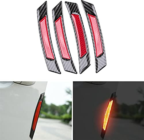 BoYeeBo Universal 4 Stück Kohlefaser Auto Rad Augenbrauen Stoßschutz Auto Reflektierende Zierleiste Sicherheitsschutz Aufkleber für Auto SUV Pickup LKW (Rot)