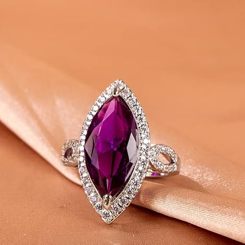 DarryDooly Anillos de Plata 925 clásicos de Cellacity con 10 * 20mm Gran Amatista Piedra Preciosa Ojo de Caballo circón señora joyería Fina Mujer Fiesta al por Mayor